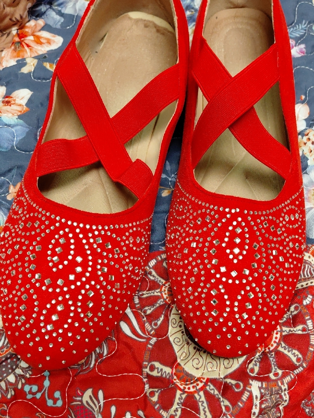 Red Crystal-Embellished Women's Flats